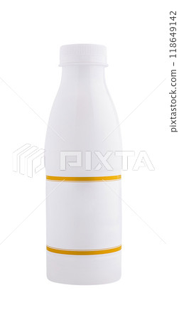 White plastic bottle with blank label for your design 118649142