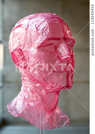 Bust, contemporary art, cellophane bag head, sustainability, ecology, microplastic 118649458