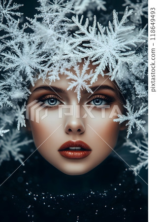 Portrait of a snow girl, queen, winter, cold 118649493