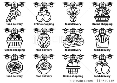A set of food delivery and online shopping icons A set of food delivery and online shopping icons 118649536