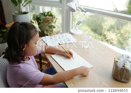 Girl Studying At Table At Home 118649635