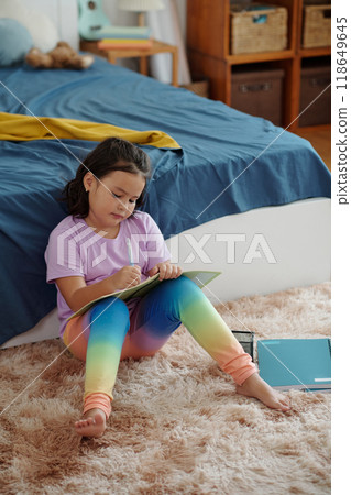 Girl Painting In Coloring Book Girl Painting In Coloring Book 118649645