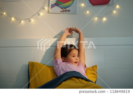 Girl Resting In Bed In Her Room Girl Resting In Bed In Her Room 118649819