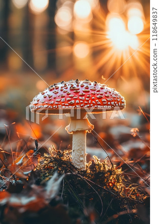 Survey of fly agaric mushrooms in the forest	 118649837