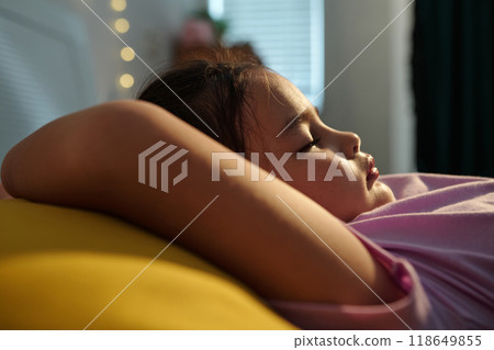 Girl Sleeping On Pillow In Bedroom Girl Sleeping On Pillow In Bedroom 118649855