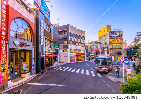 Yokohama cityscape, Japan, September. View of Tokyu Railway's Futsubu-dori and Hiyoshi Chuo-dori streets in front of Hiyoshi Station 118649881