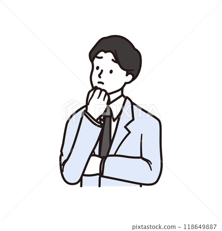 Illustration material of a male office worker thinking with his arms folded Illustration material of a male office worker thinking with his arms folded 118649887