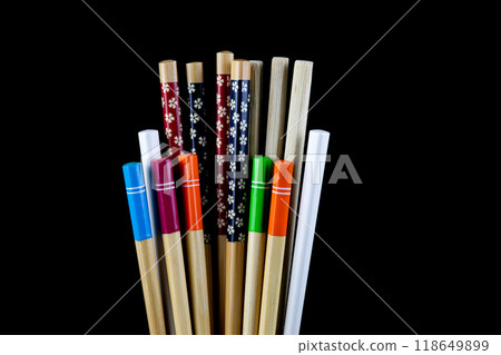 Assorted Chopsticks Isolated on a Black Background 118649899
