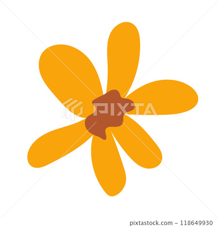 Abstract flower head in flat design. Orange petals chamomile blooming. Vector illustration isolated. 118649930