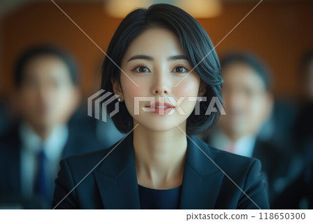 穿著深色西裝的年輕女商人出席董事會會議 118650300