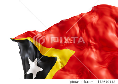 Realistic flag of East Timor with folds, isolated on white background. Footer, corner design element. Cut out. Perfect for patriotic themes or national event promotions. 3D render. 118650448