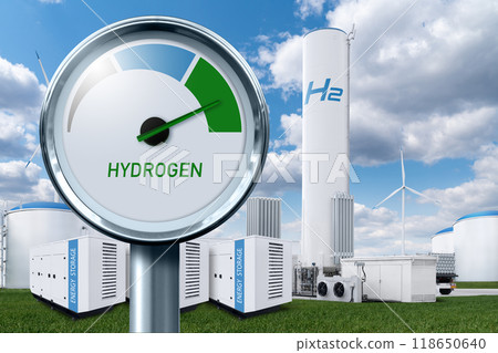 Getting green hydrogen from renewable energy sources. Concept. Getting green hydrogen from renewable energy sources. Concept. 118650640