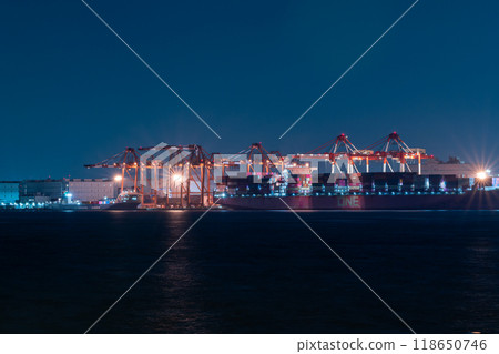 Container ship, cranes, shipping, night port scene Container ship, cranes, shipping, night port scene 118650746