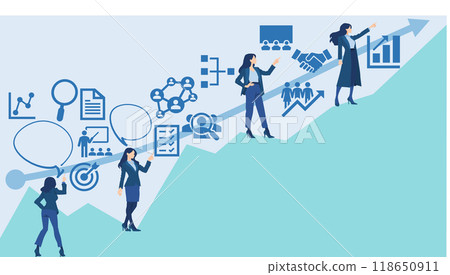 Illustration of a businesswoman heading straight for the future Illustration of a businesswoman heading straight for the future 118650911