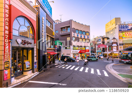 Yokohama cityscape, Japan, September. View of Tokyu Railway's Futsubu-dori and Hiyoshi Chuo-dori streets in front of Hiyoshi Station 118650920