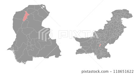 Larkana district map, administrative division of Pakistan. Vector illustration. 118651622