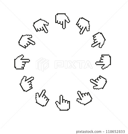 Pixel hand pointer circle frame. 118652833