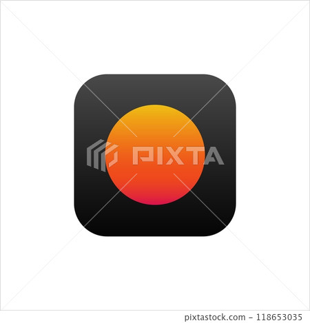 Sunset app icon for mobile phone. Icon of sun with gradient effect. 118653035
