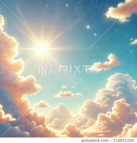 Sun and clouds floating in a fantastic blue sky 118653108
