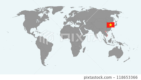 Pin map with Vietnam flag on world map. Vector illustration. 118653366