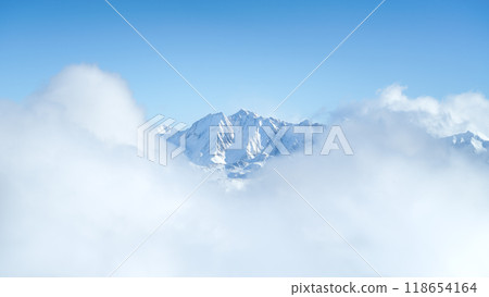 Switzerland. Winter mountain landscape. Wallpaper or background. Cold weather and frost. 118654164