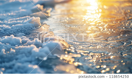 Ice fragments gracefully break, dissolve, and flow into rivers and streams, a poetic transformation from frozen heights to liquid currents, echoing nature's timeless symphony. AI Generated Ice fragments gracefully break, dissolve, and flow into rivers and streams, a poetic transformation from frozen heights to liquid currents, echoing nature's timeless symphony. AI Generated 118654250