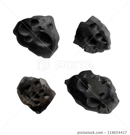 Realistic asteroid. Stone asteroids with crater from moon, flying impact meteorite rock boulder meteor fall comet debris size planet system, isolated exact vector illustration Realistic asteroid. Stone asteroids with crater from moon, flying impact meteorite rock boulder meteor fall comet debris size planet system, isolated exact vector illustration 118654417
