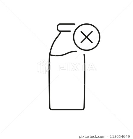 Prohibited Dairy Products Line Icon, Cross Sign on Milk Bottle Indicating Dairy Free or Vegan Lifestyle. Isolated Vector Illustration 118654649