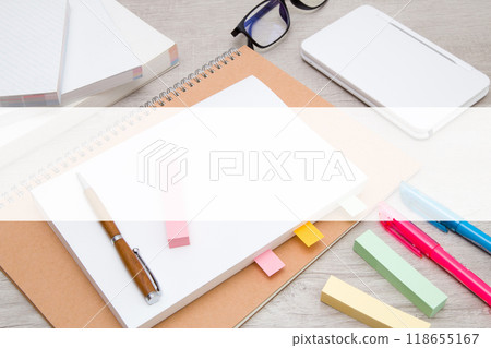 Reference books, notebooks and electronic dictionary Copy space 118655167