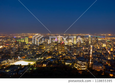Aerial view of Downtown Montreal city night panorama. Montreal, Quebec, Canada. Aerial view of Downtown Montreal city night panorama. Montreal, Quebec, Canada. 118655395