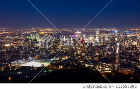 Aerial view of Downtown Montreal city night panorama. Montreal, Quebec, Canada. Aerial view of Downtown Montreal city night panorama. Montreal, Quebec, Canada. 118655396