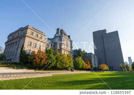 Champ de Mars public park. Montreal, Quebec, Canada. Service des Finances de la Ville de Montreal (Finance Department of the City of Montreal), Montreal Courthouse. 118655397