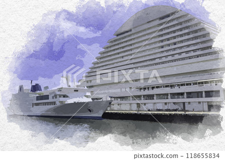 Watercolor style Kobe Luminous Kobe 2 and Oriental Hotel Kobe City, Hyogo Prefecture Watercolor style Kobe Luminous Kobe 2 and Oriental Hotel Kobe City, Hyogo Prefecture 118655834