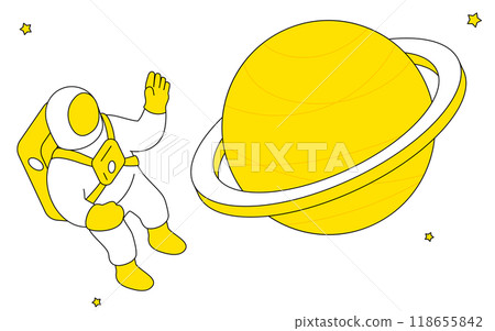 太空人太空行走和土星的可愛簡單線條畫插圖 118655842
