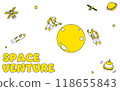 Cute simple line drawing illustration of astronauts exploring the moon in space 118655843