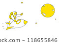 A cute and simple line drawing illustration of an astronaut sitting on a rocket and pointing at the moon 118655846