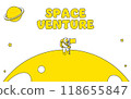 A cute and simple line drawing illustration of an astronaut placing a flag on the moon 118655847