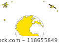 Cute simple line drawing illustration of the Earth and a satellite 118655849