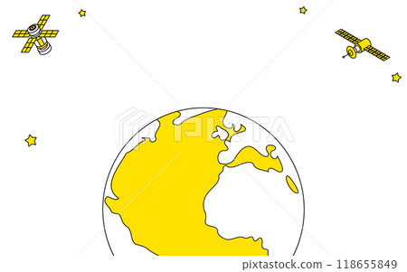 Cute simple line drawing illustration of the Earth and a satellite 118655849