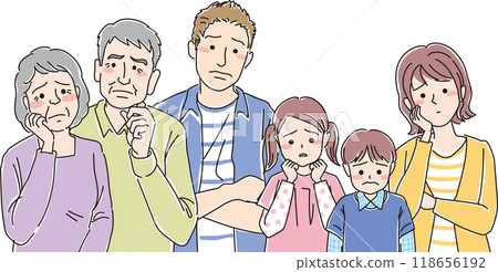 3 generations 6 people family_troubled face_upper body 3 generations 6 people family_troubled face_upper body 118656192