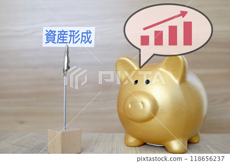 Asset formation: Savings graph and piggy bank Asset formation: Savings graph and piggy bank 118656237