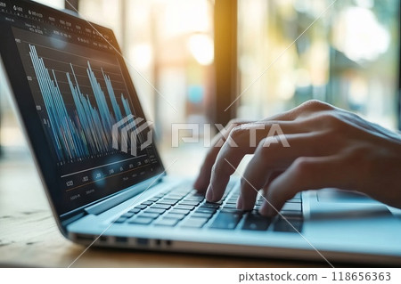 Analyst use laptop analyzing sales data and financial growth. 118656363