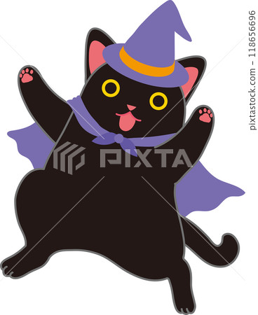 Halloween_Black cat dancing in Halloween costume_Dancing Halloween_Black cat dancing in Halloween costume_Dancing 118656696