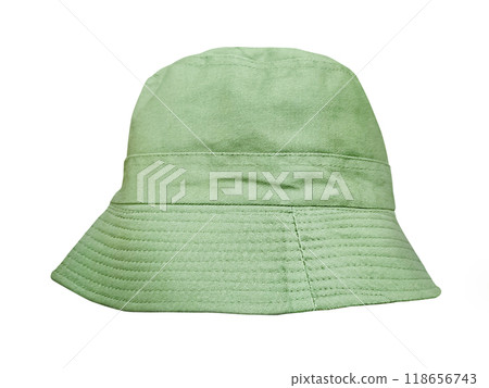 Green bucket hat isolated on white background. Green bucket hat isolated on white background. 118656743