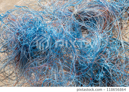 Bright blue nylon string, Astracheri, Corfu, Greece Bright blue nylon string, Astracheri, Corfu, Greece 118656864