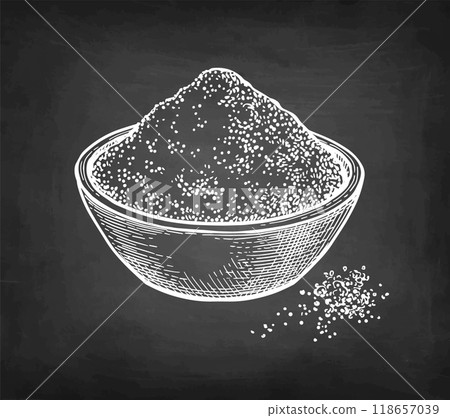 Ground spice in a bowl chalk sketch. 118657039