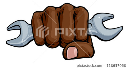 Spanner Wrench Fist Hand Comic Pop Art Cartoon 118657068