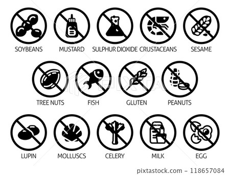 Allergen Free Food No Major Allergy Icons Labels Allergen Free Food No Major Allergy Icons Labels 118657084