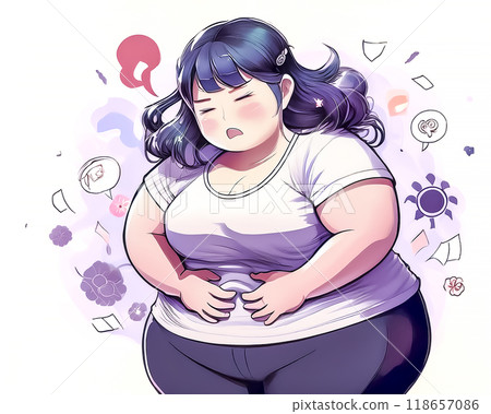 關注腹部脂肪的大腹便便問題女性圖片素材 118657086
