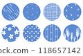 Hand-painted Japanese-style pattern set of 8, dull blue 118657142